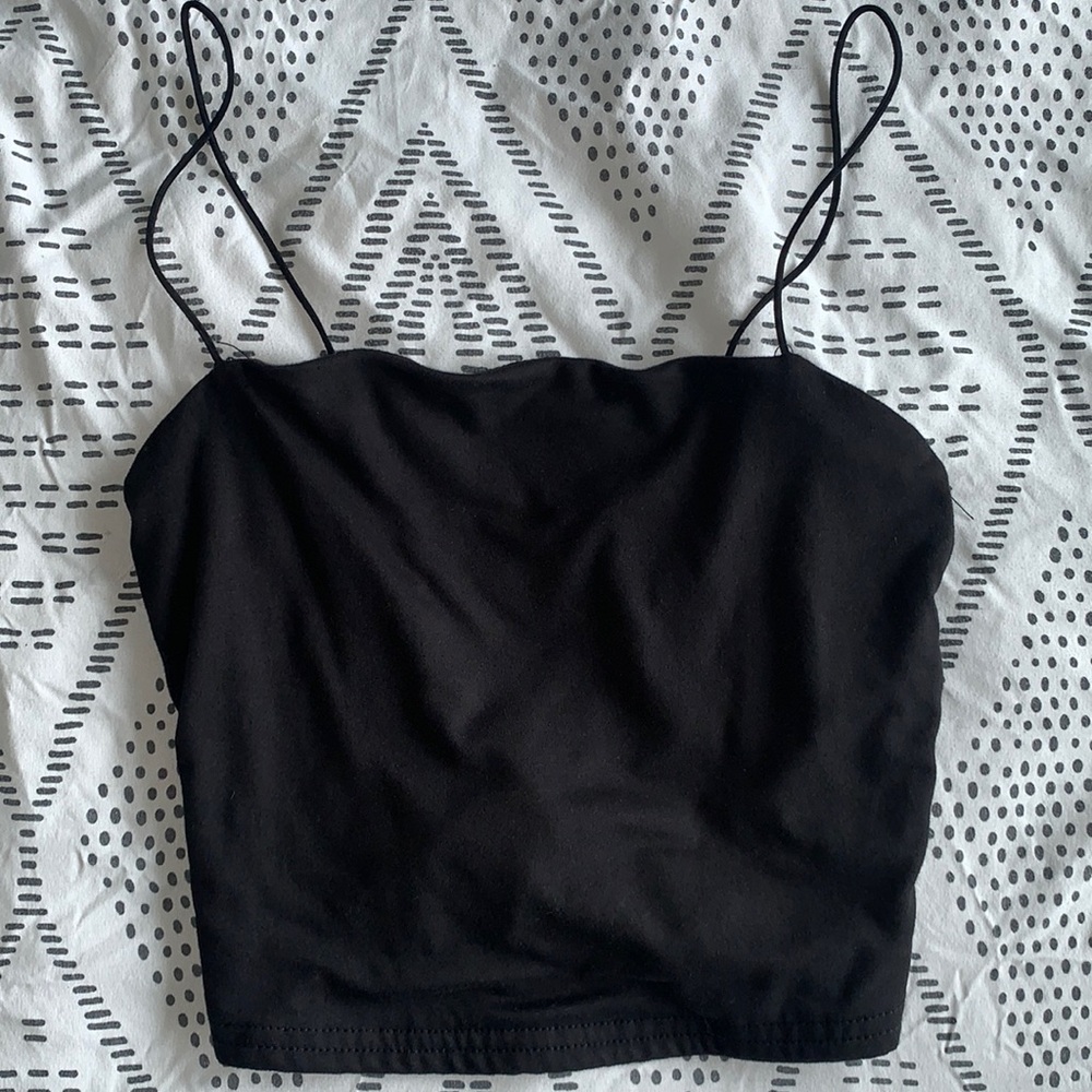 Black lace up open back tank top